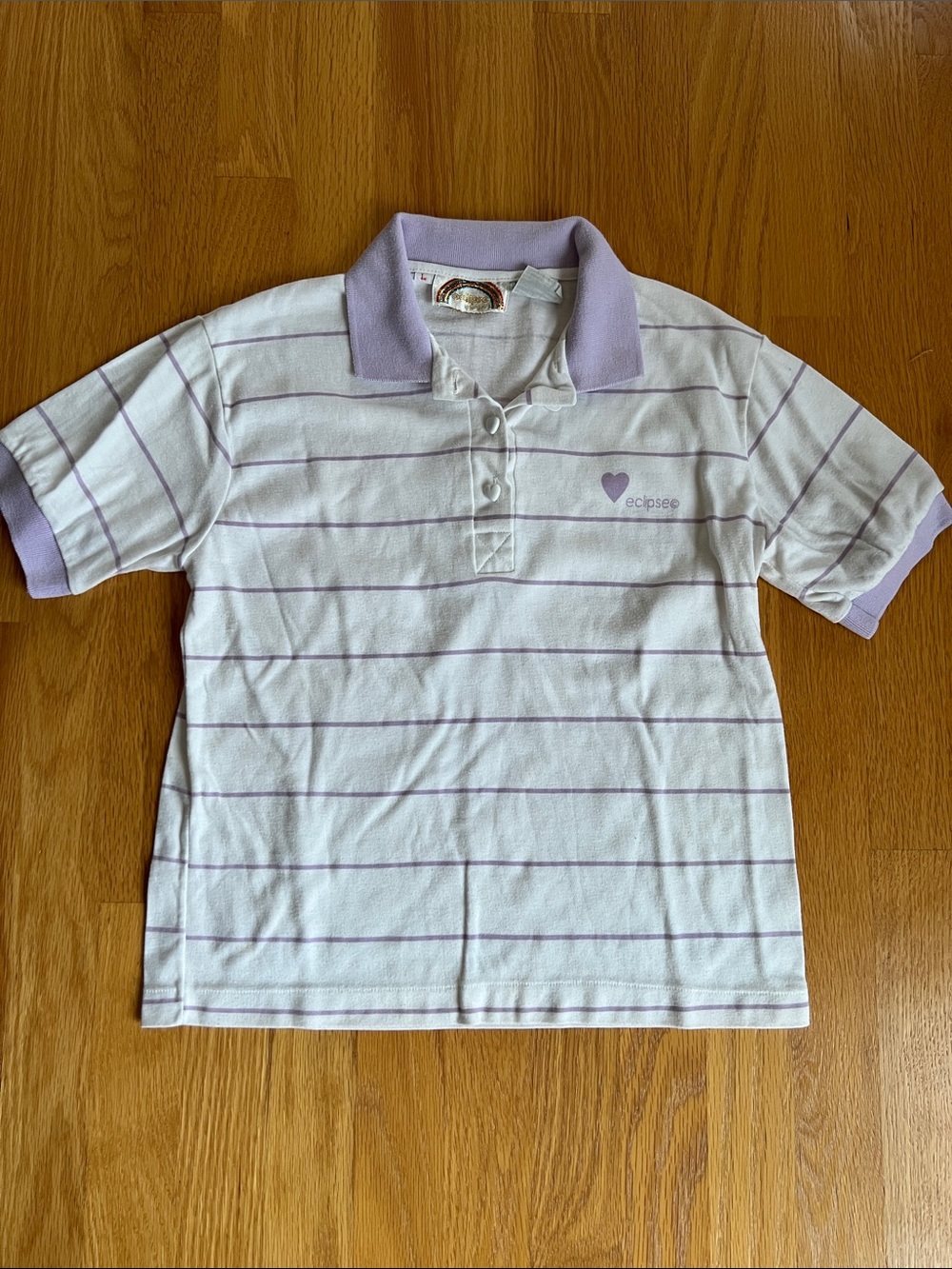 Vintage Eclipse Los Angeles Kids' Lavender Striped Polo Shirt size large